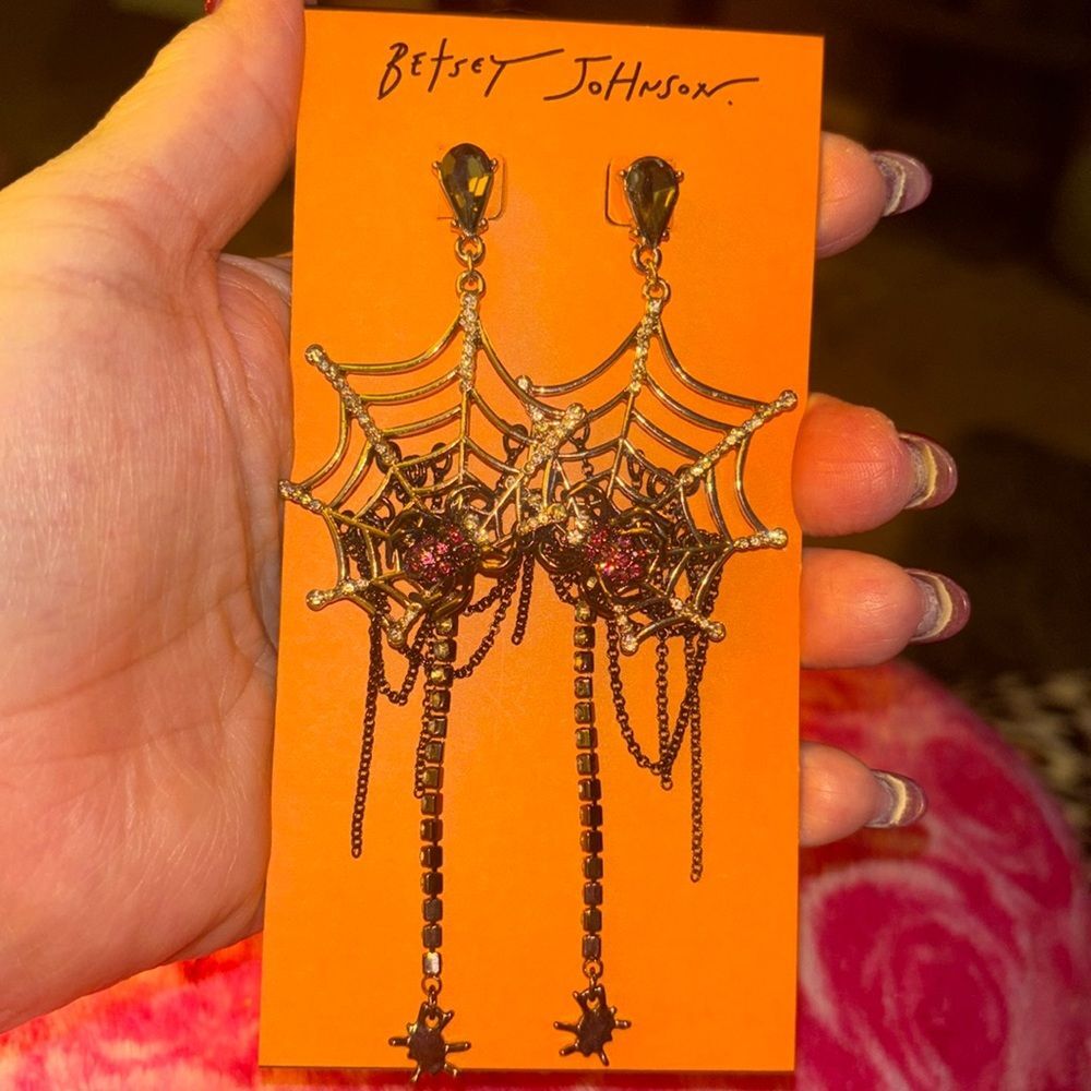 NWT Betsey Johnson sparkling spiderweb earrings.